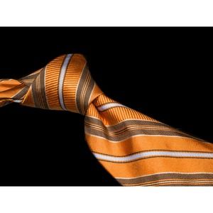 Hart Schaffner Marx Orange Brown Striped 100% Silk Men's Designer Tie